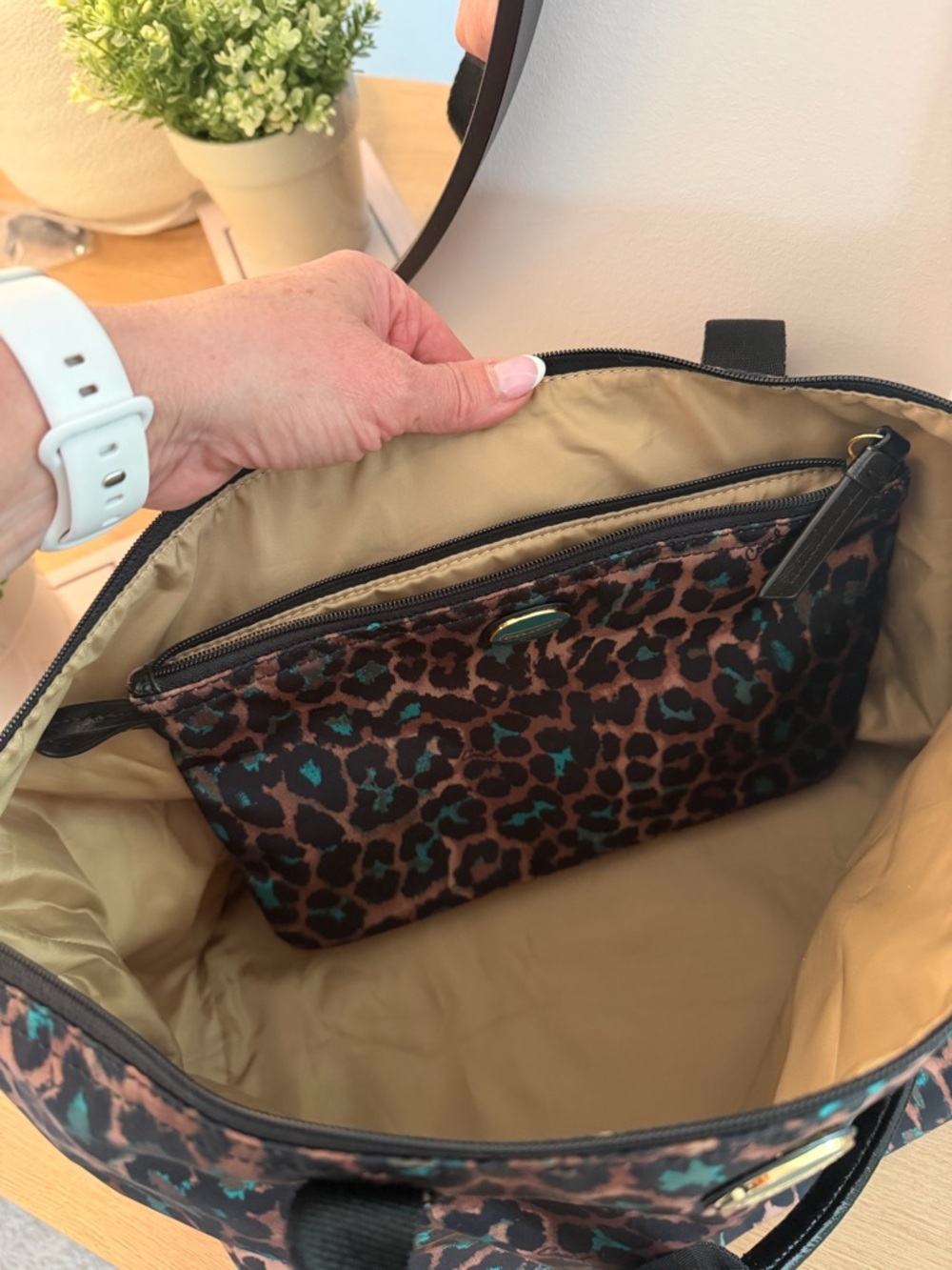 Coach Leopard-Print Tote with Teal Accents - Picture 5 of 8